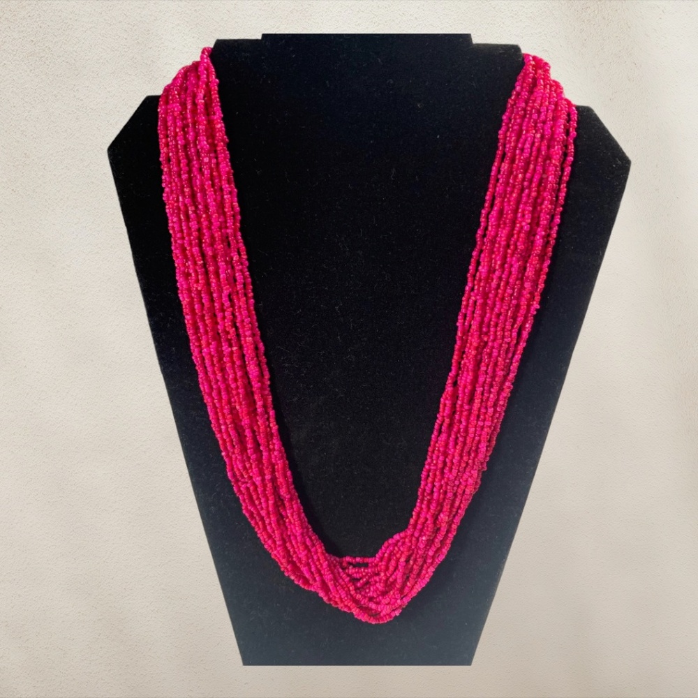Fuchsia Seed Bead Multi Strand Necklace